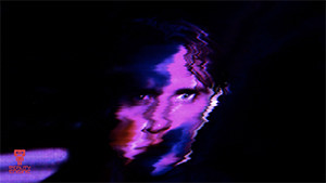 purple face with video distorions