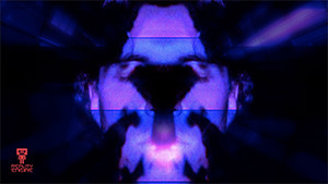 abstracted face with violet graphics