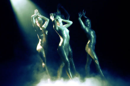 TV Carpio in glitter body paint with dancers